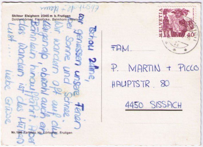 Cartoline postali: Elsighorn - Gipfel mit Skifahrer – Usato da Binningen venduto da Mountainrider 1