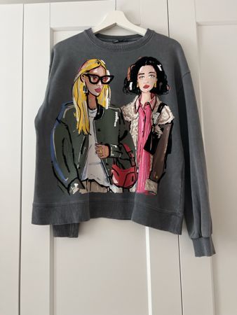 Zara Pullover grau mit Print Grösse M guter Zustand