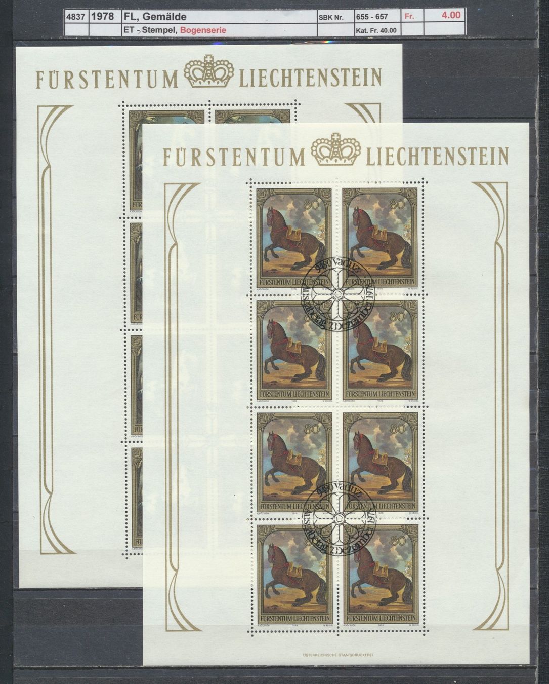 Tutti i francobolli: 1978 FL, "Gemälde", Bogenserie, ET - Stempel – Usato da Winterthur venduto da Zupogeru