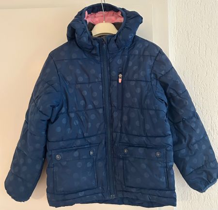 Winterjacke (H&M), Gr. 128, dunkelblau mit Pünktli