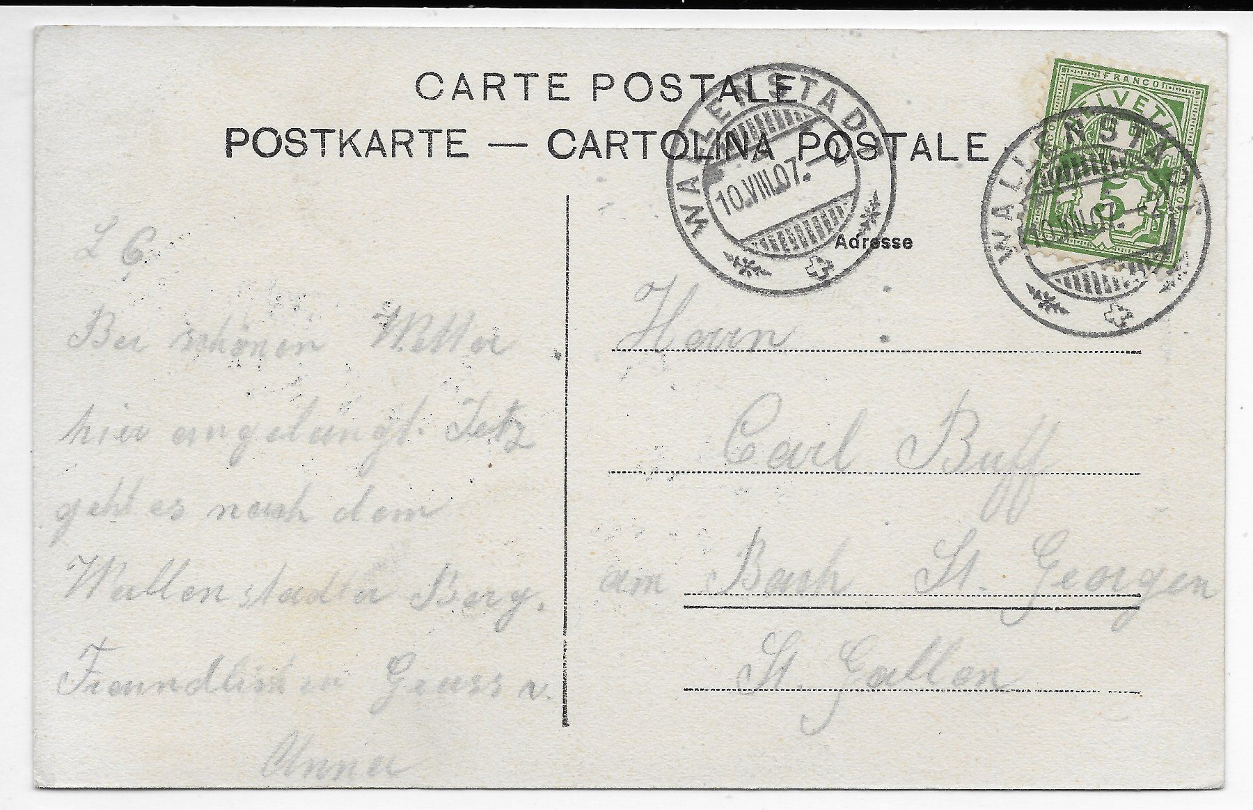 Cartoline postali: Wallenstadt - Reform. Kirche um 1907 – Usato da Hefenhofen venduto da Richsalz 1