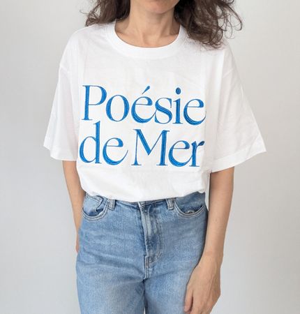 T-Shirt weiss "Poesie de Mer" bedruckt Grösse L NEU