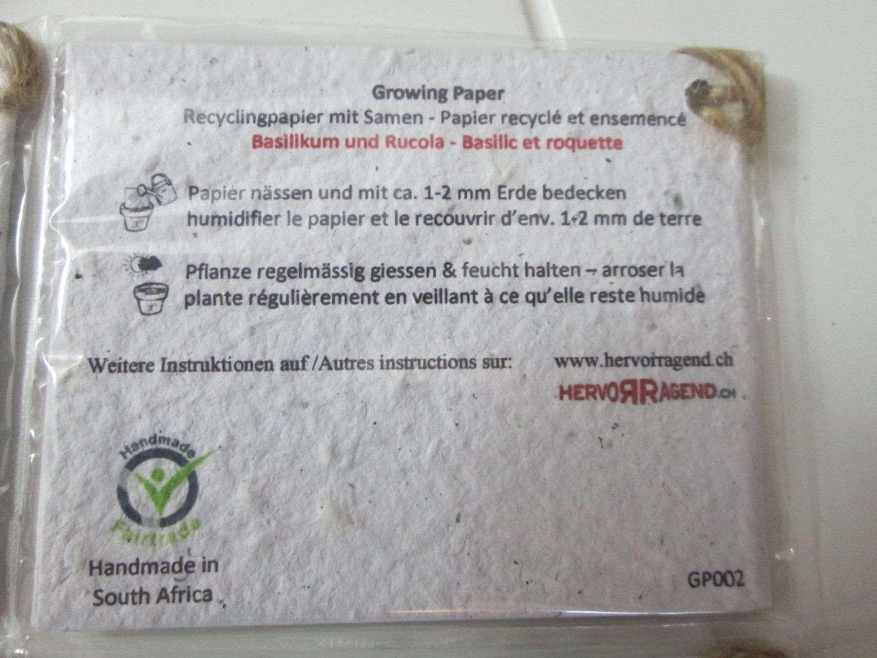 Anhänger: „Growing Paper" Geschenkanhänger – Neu und originalverpackt aus Neuchâtel von Dualseele 1