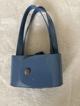 Tasche Armani Jeans blau Lackleder Stoff Shopper Faltbare