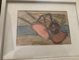 Original-Aquarell von P. Renkel (1981) – Gerahmte abstrakte