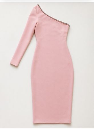 Elegantes One-Shoulder Kleid Rosa mit Strass | Gr. XXS/32