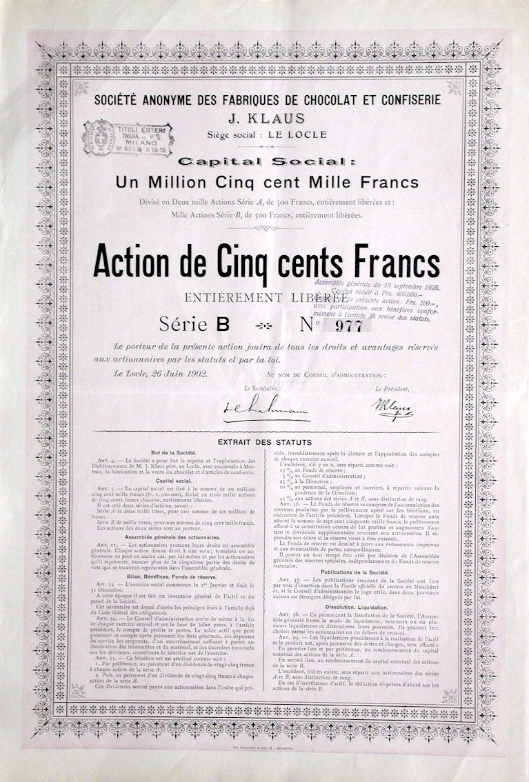SA des Fabriques de Chocolat et Confiserie J. Klaus 1902 Kaufen auf