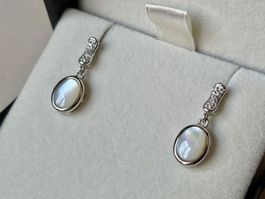 Perlmutt-Oval Ohrhänger, Silber 925