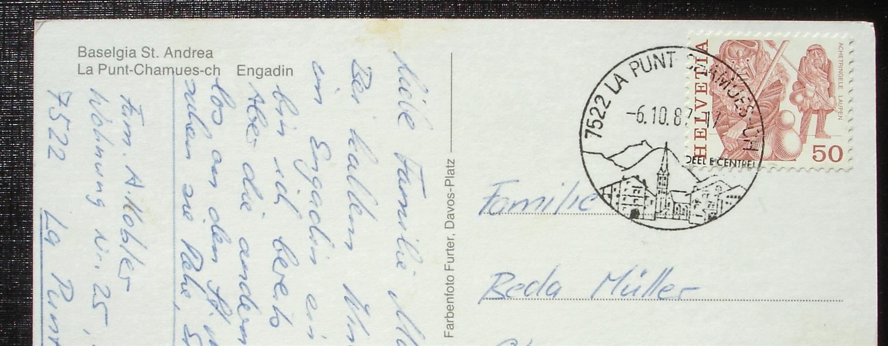 Ansichtskarten: LA-PUNT-CHAMUES-CH Baselgia St. Andrea – Gebraucht aus Jona von philajona 1