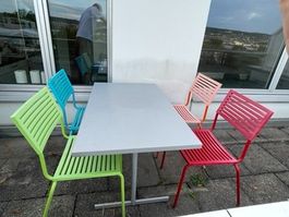 Schaffner Säntis Gartentisch 117 × 70 mit 4 Lättli-Stühlen