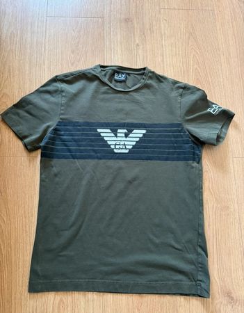 T-shirt EA7 Emporio Armani kaki rayé logo vintage taille M
