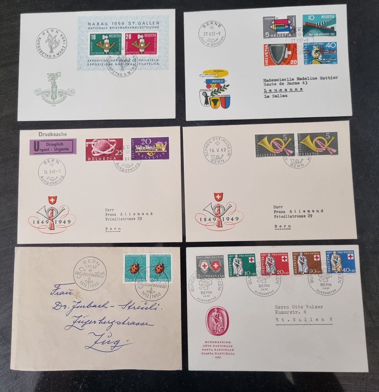 Alle Briefmarken: 6 Ersttagsbriefe 1952 - 1959 – Gebraucht aus Gümligen von Geniusbuy
