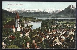 Thun, Teilansicht mit Kirche und den Alp