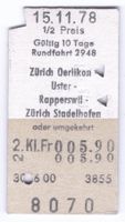 Billette ZH Oerlikon – Uster – Rapperswil – ZH Stadelhofen
