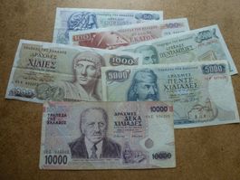 Sammlung von 6 Stück alten Banknoten aus Griechenland