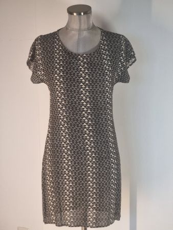 XS 32 34 UNIKAT handgenähte Tunika Sommerkleid schwarz beige
