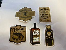 Lot de 5 autocollants vintage style poison occasion