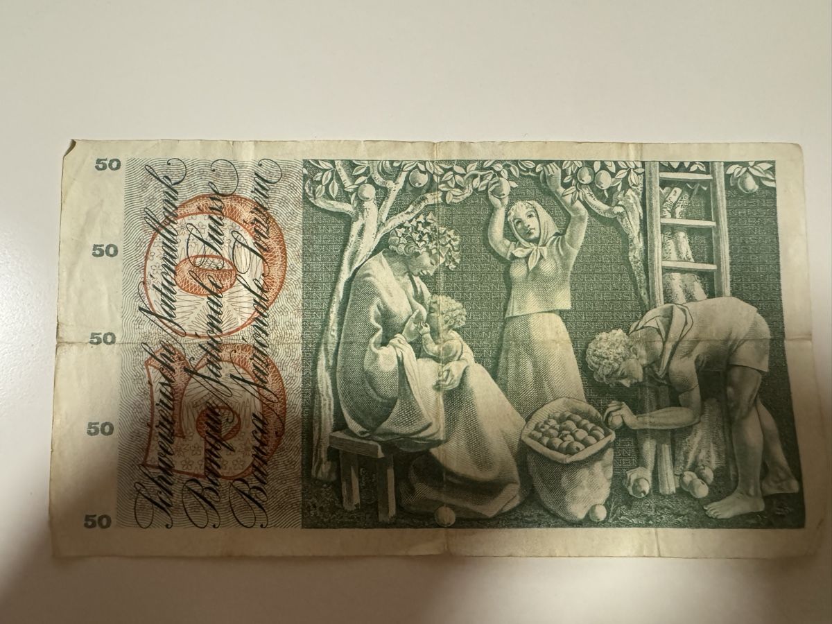 Banknoten: 50 Franken - Schweiz 1955 – Gebraucht aus Massagno von ilm_vd96 1