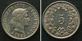 Schweiz EIDGENOSSENSCHAFT 5 Rappen 1932 Nickel ERHALTUNG unz