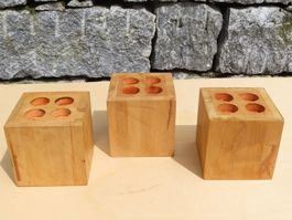 Windlicht aus Holz, 3 Stück