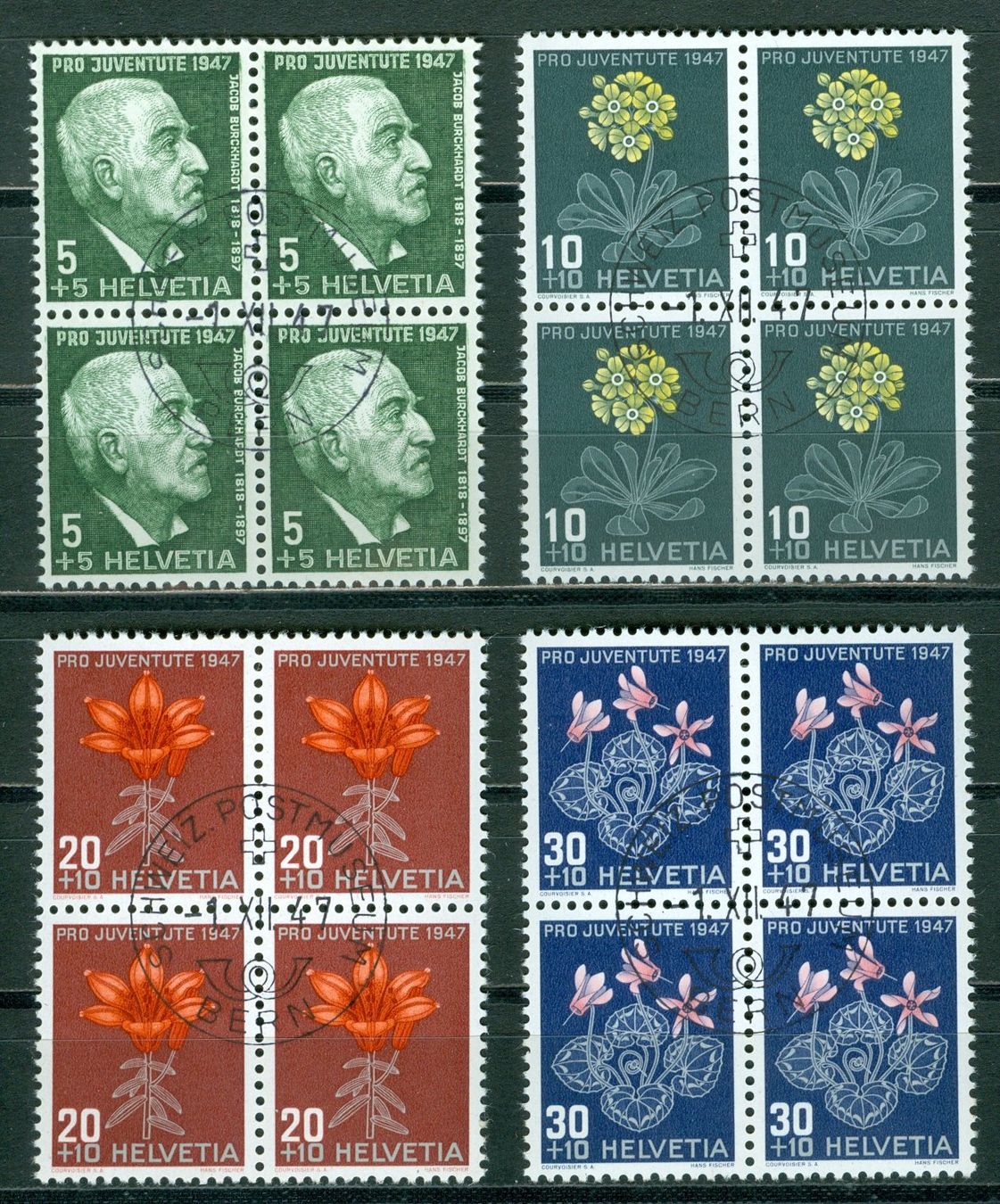Tutti i francobolli: 1947 Schweiz Pro Juventute Viererblocks – Usato da Zürich venduto da yago-rot