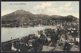 Luzern, Ortsansicht mit Hafen und Pilatu