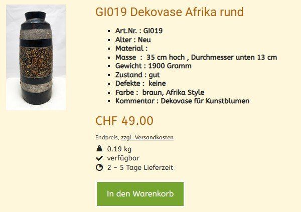 Vasi & Recipienti: Dekovase GI019 Afrika – Usato da Hagenbuch ZH venduto da cougar1 1