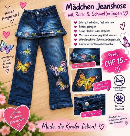 Mädchen Jeanshose mit Rock & Schmetterlingen 