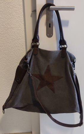 Damen Handtasche Grauer Stoff mit braunem Stern