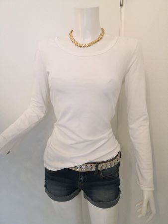 🤩MANGO LANGARM T-SHIRT WEISS MIT SILBER-NÄHTE