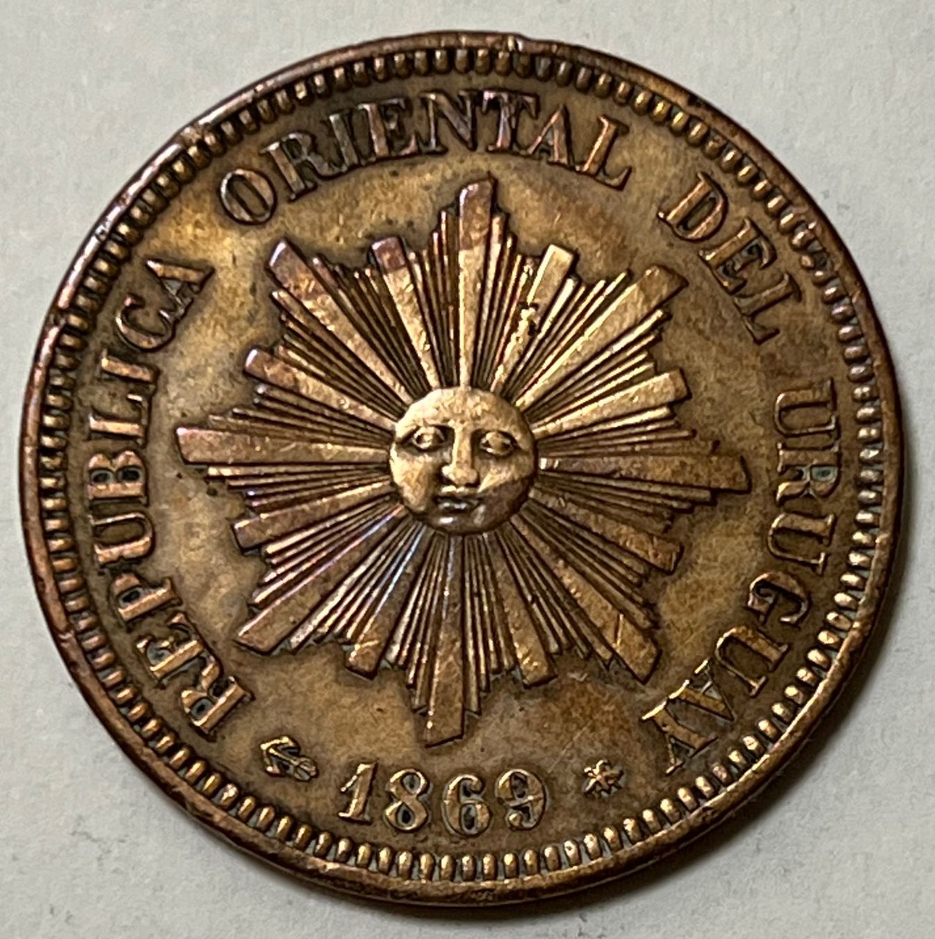 Alle Münzen: 2 Centésimos - Uruguay  - 1869 – Gebraucht aus Dietikon von Numis8953