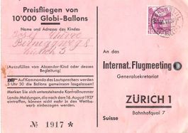 GLOBI Ballonflug vom FLUGMEETING Zürich 1937 MÖRSCHWIL SG