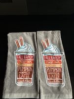 2 Autumn Pumpkin Spice Latte Kitchen Towels, Fall new