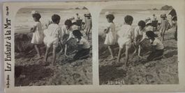 Stereofoto, Kinder am Meer, Frankreich