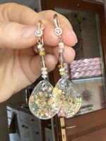 Wunderschöne Opal Ohrringe Unikat mit echten Blumen NEU