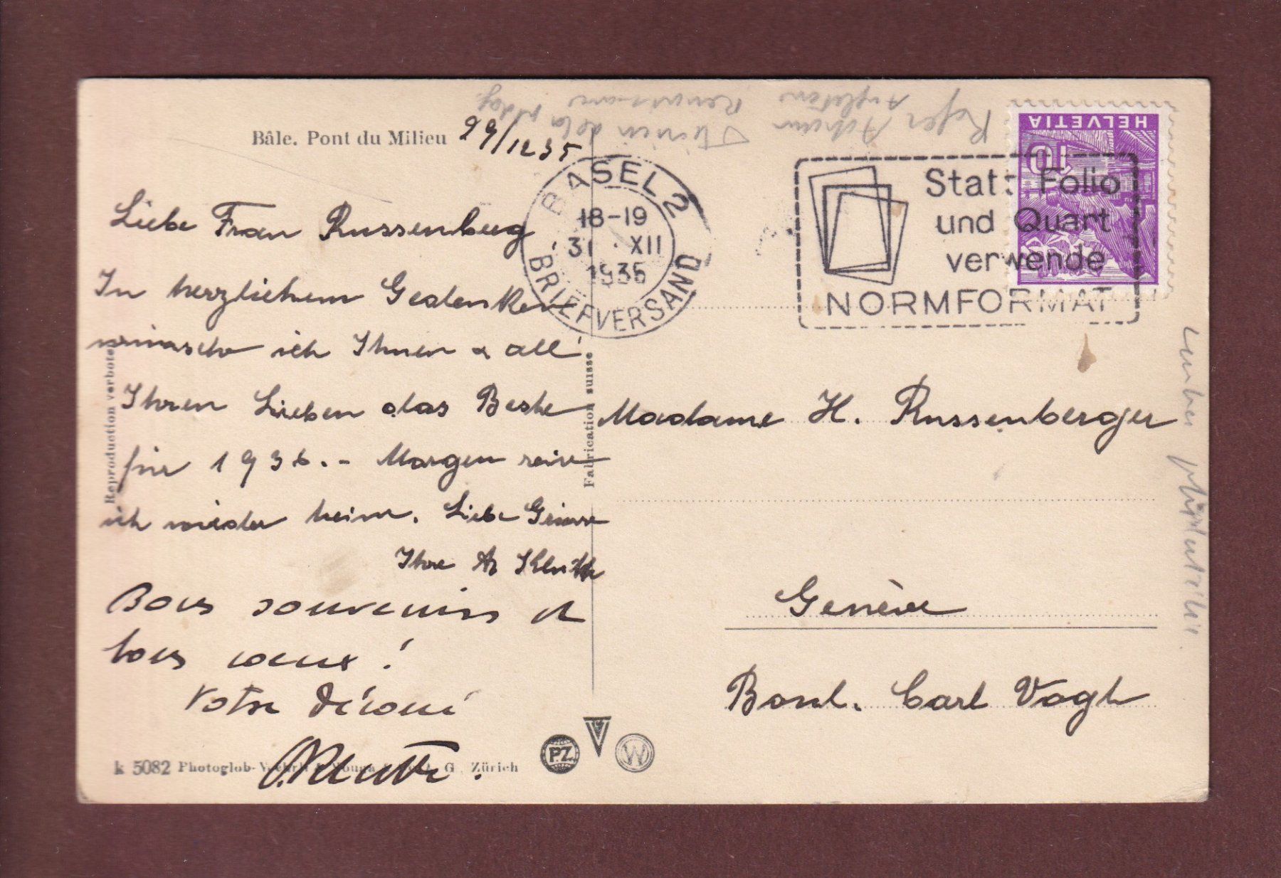 Ansichtskarten: BASEL - Mittlere Rheinbrücke - 1935 – Gebraucht aus Pully von nicecards-shop 1