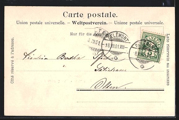 Ansichtskarten: AK Delémont, Vue générale, 1901 – Gebraucht aus Berlin von bartko-reher 1