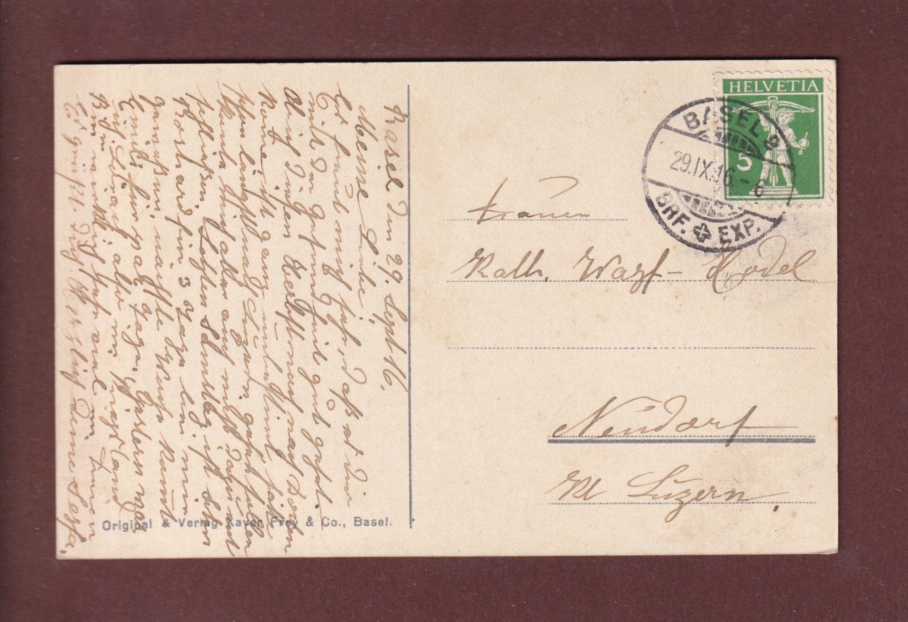 Cartoline postali: BASEL - Rheinpartie - 1916 – Usato da Pully venduto da nicecards 1