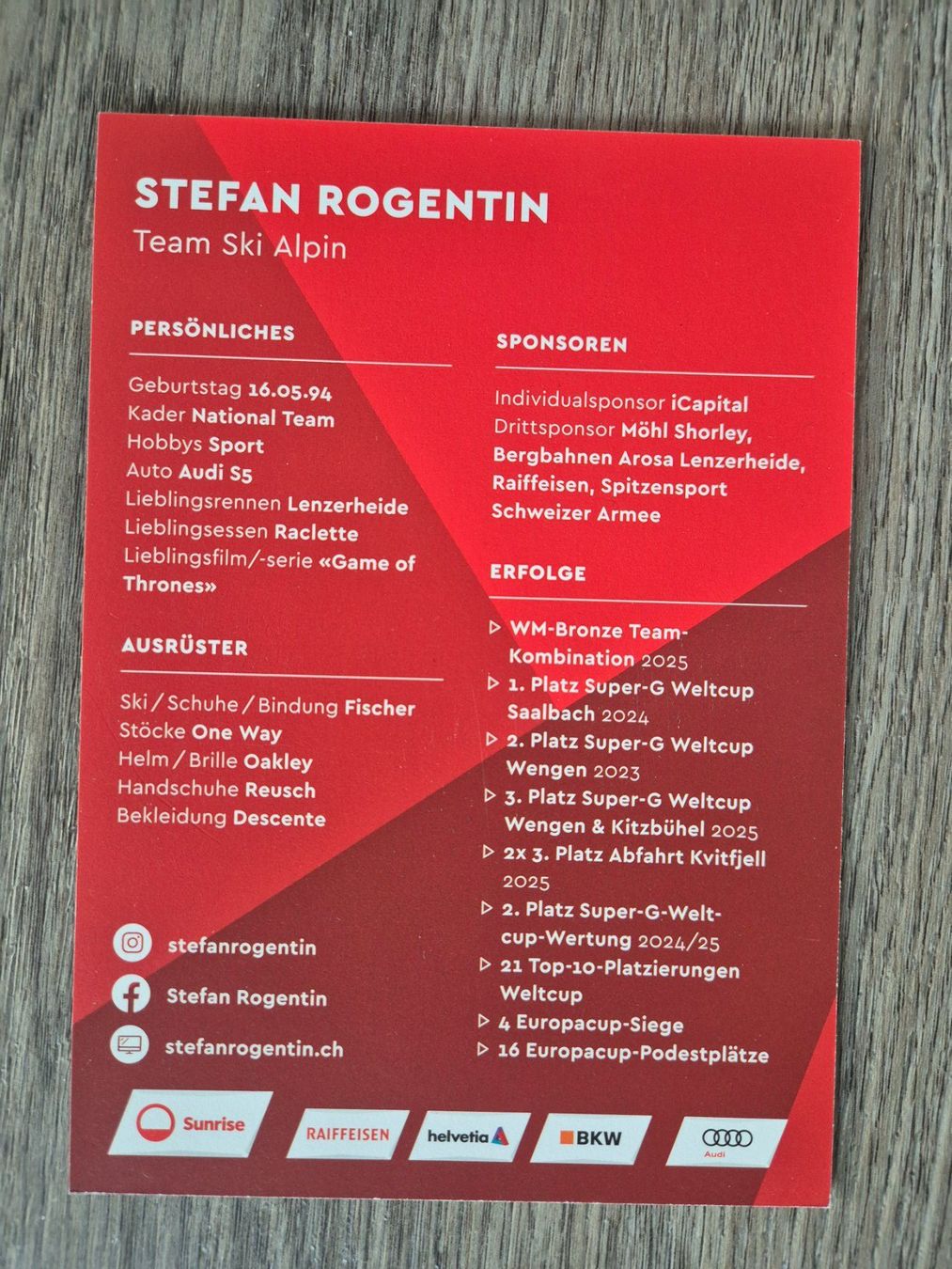 Autographes: Autogrammkarte Stefan Rogentin Originalunterschrift – Neuf (Voir description) à Eglisau par nicij79 1