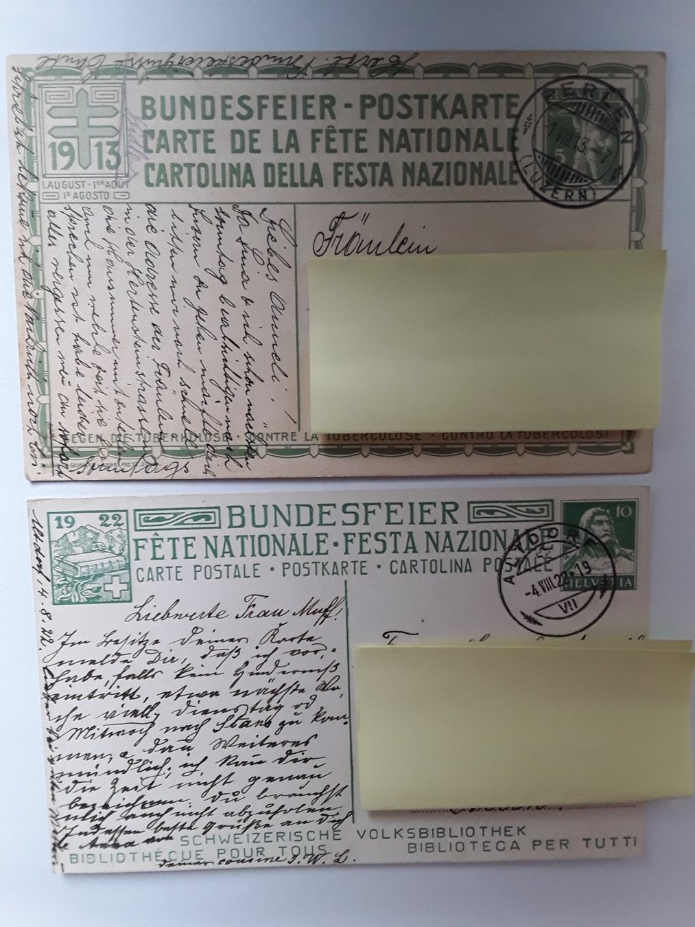 Tutti i francobolli: 2 BUNDESFEIER - POSTKARTEN  DAS RÜTLI 1913 und..... – Usato da Bilten venduto da konrad7321 1