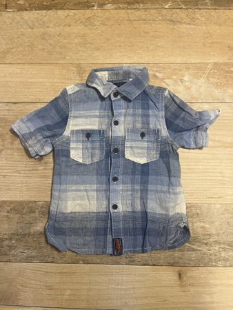 Jungenhemd Kurzarm Gr. 80 blau/weiss kariert Next