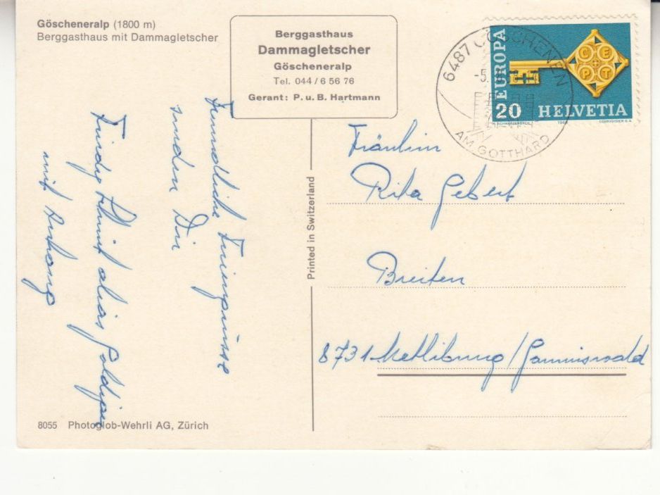 Cartoline postali: Göscheneralp 1968 – Usato da Bürglen TG venduto da StampGraf 1
