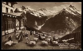 AK Schynige Platte, Terrasse vor Hotel, mit Wetterhorn und S