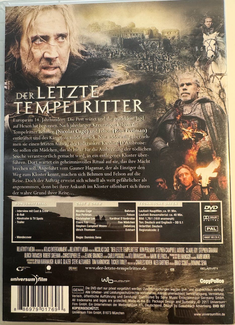 Tutti i DVDs: DVD DER LETZTE TEMPELRITTER - NICOLAS CAGE – Usato da Wisen venduto da gigisna 2