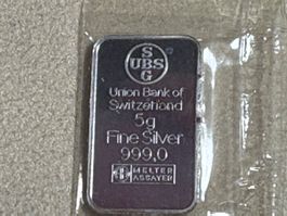 5 Gramm Silberbarren UBS NEU