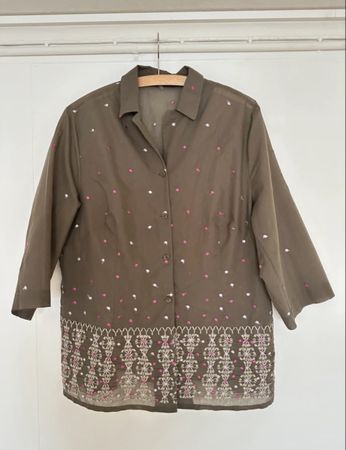 Vintage Bluse Yarell braun Seide Stickerei  42