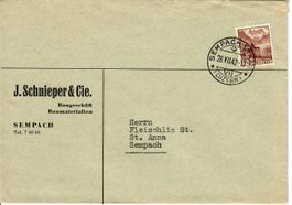 Brief, J. Schnieper & Cie Baugeschäft Sempach Stadt 1942