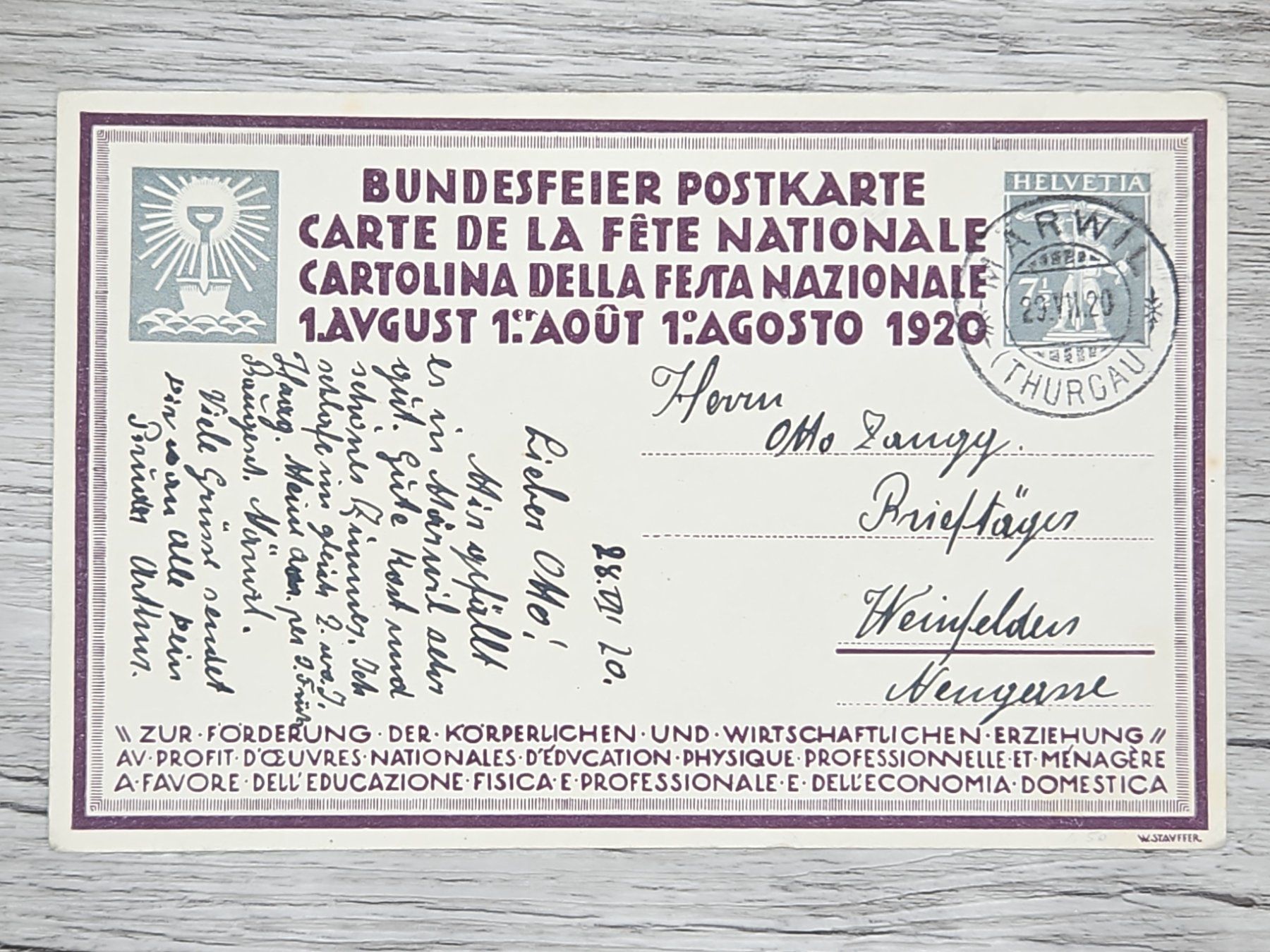 Tutti i francobolli: CL16 Carte Postale + Timbre Suisse 1920 – Usato da Cousset venduto da Patrick_Collections