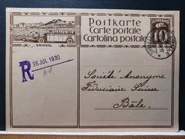 R-Stempel, Bildpostkarte Grimselpass , 1930,  selten