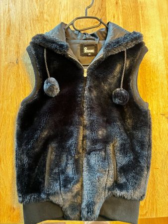 Pelzweste No Name schwarz mit Kapuze Grösse M